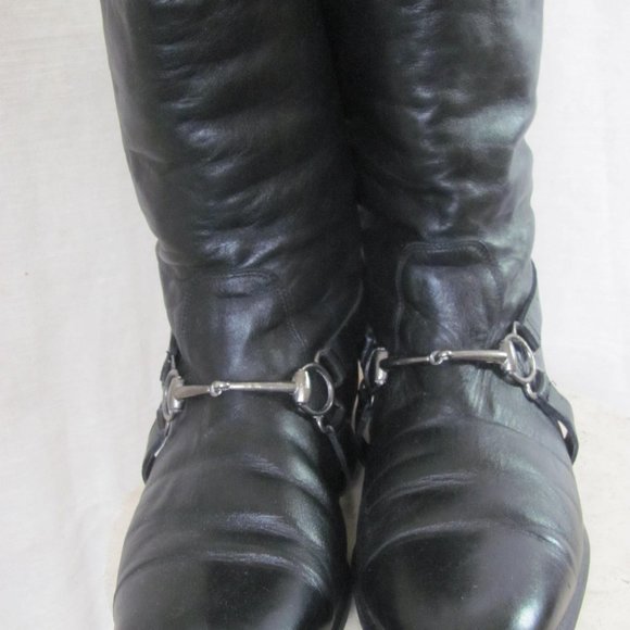 GUCCI Men\'s Black Leather Boots Horsebit Fury Lining Size 9/10 EU42 ITALY main image 9